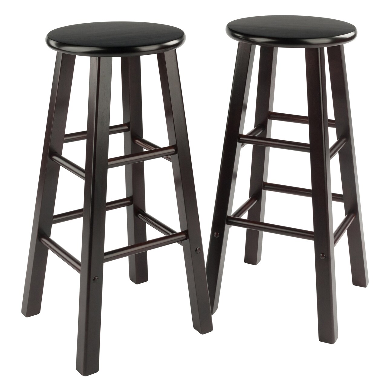 Contemporary Home Living Set of 2 Espresso Brown Solid Wood Bar Stools 29"
